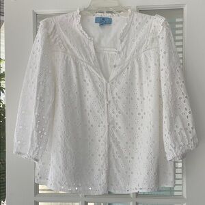 CeCe Ivory Eyelet Ruffle Blouse